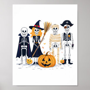 Skeletons And Friends In Costumes Fall Season Hall Poster