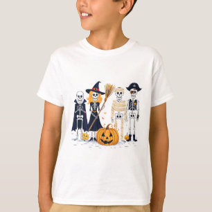 Skeletons And Friends In Costumes Fall Season Hall T-Shirt
