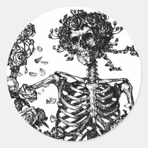 Skeletons and Roses Classic Round Sticker