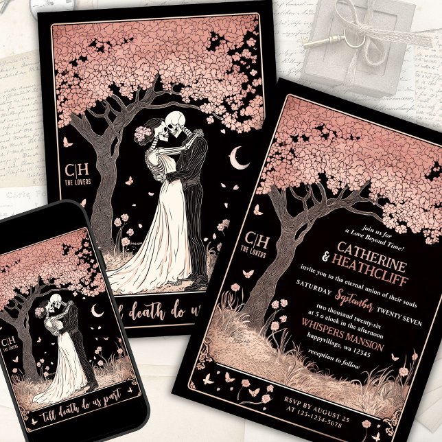 Skeletons and Sakura Tarot Wedding Invitation (Creator Uploaded)