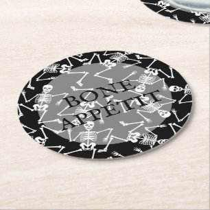 Skeletons BONE APPÉTIT Round Paper Coaster