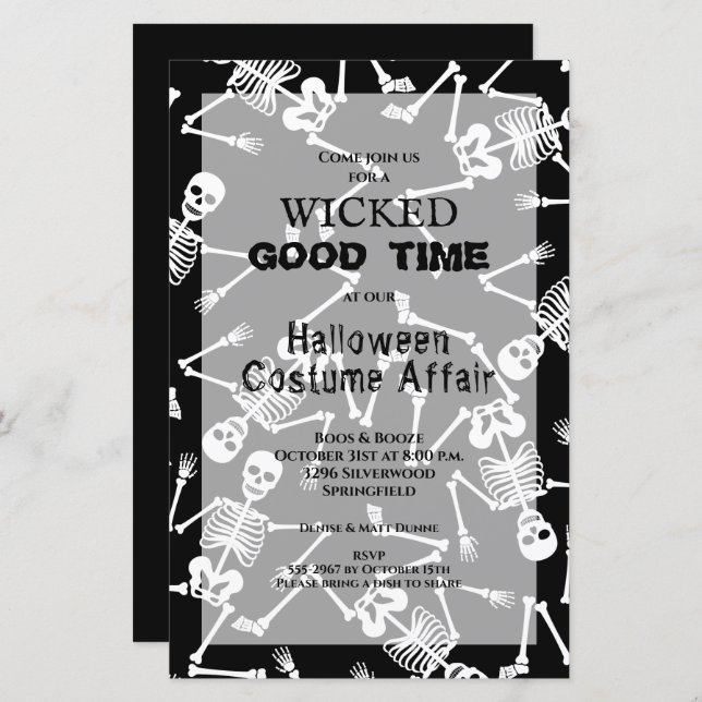 Skeletons Budget Halloween Invitations (Front/Back)