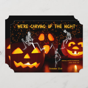 Skeletons Carving Up the Night Halloween Party Invitation