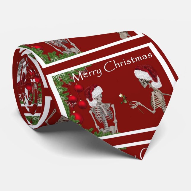 Skeletons Celebrate Christmas Holiday Neck Tie (Rolled)