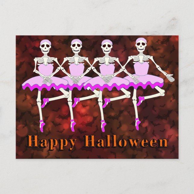 Skeletons Dancing Ballet "Happy Halloween" Postcard (Front)