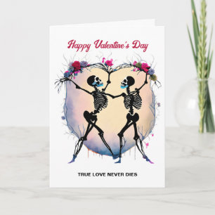 Skeletons Dancing in front of Heart-Shaped Frame  Card