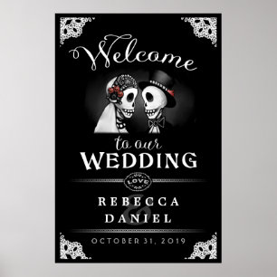 Skeletons Elegant Black & White Welcome to Wedding Poster