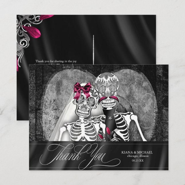 Skeletons Gothic Thank You Burgundy ID866 Announcement Postcard (Front/Back)