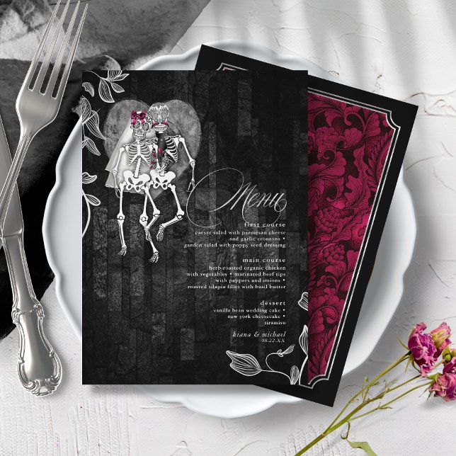 Skeletons Gothic Wedding Burgundy ID866 Menu (Creator Uploaded)