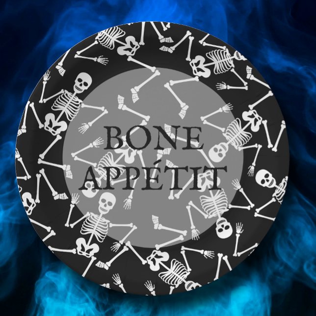 Skeletons Halloween Party Black Paper Plate (Creator Uploaded)