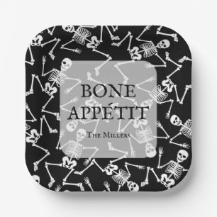 Skeletons Halloween Party Black Paper Plate