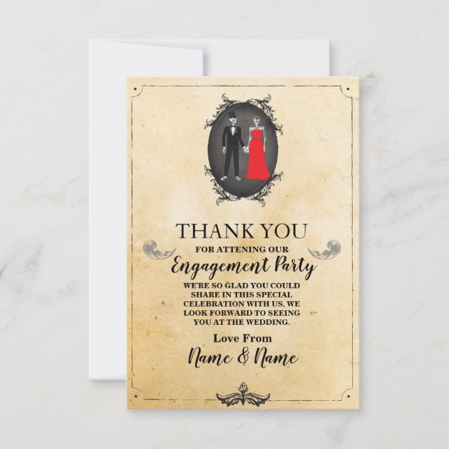 Skeletons Halloween Thank You Wedding Rustic Card (Front)