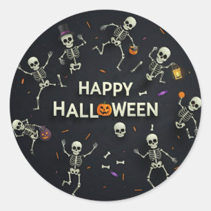 Skeletons Happy Halloween Classic Round Sticker
