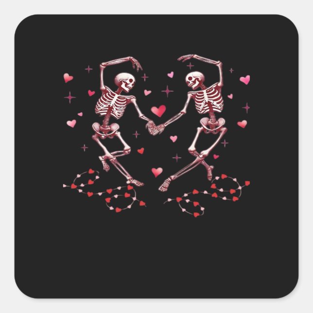 Skeletons Holding Hands Heart Valentines Day Desig Square Sticker (Front)