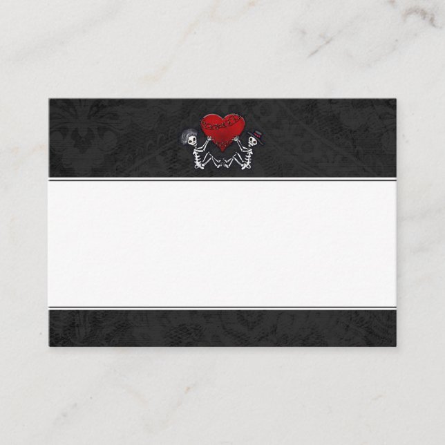 Skeletons Holding Red Heart BLANK Place Cards (Front)