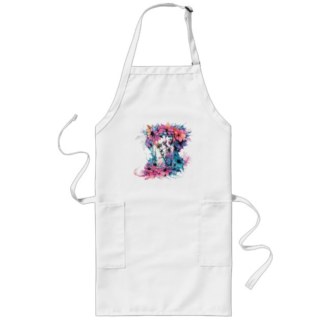 Skeletons in love. A bouquet of flowers. Long Apron (Front)