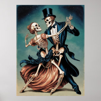 Skeletons in love dance a tango poster