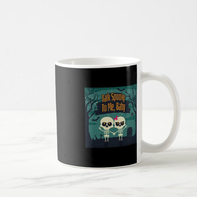 Skeletons in Love Talk Spooky to Me Funny Hallowee Coffee Mug (Right)