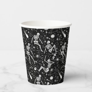 Skeletons in space background  paper cups