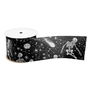 Skeletons in space background  satin ribbon