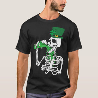 Skeletons Leprechaun Drinking Beer St Patrick s Da T-Shirt