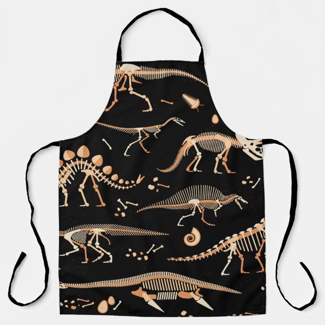 Skeletons of dinosaurs and fossils pattern apron (Front)