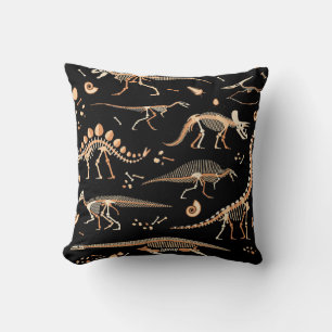 Skeletons of dinosaurs and fossils pattern cushion