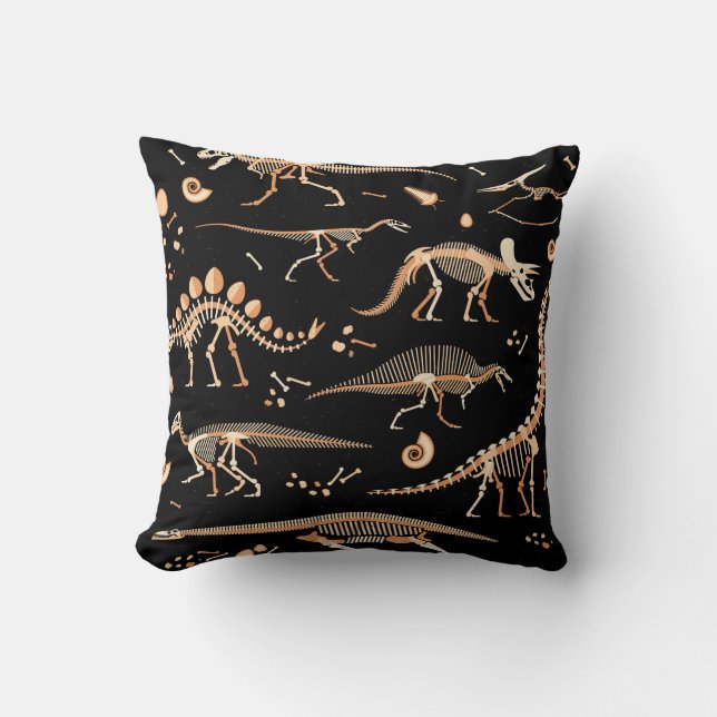 Skeletons of dinosaurs and fossils pattern cushion (Front)