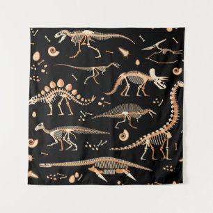 Skeletons of dinosaurs and fossils pattern tapestry