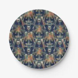 Skeletons Pattern Cool Spooky Halloween Party Paper Plate
