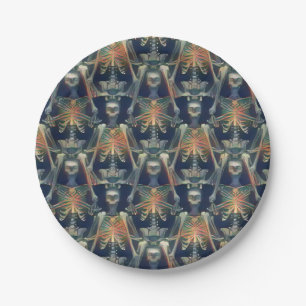 Skeletons Pattern Cool Spooky Halloween Party Paper Plate