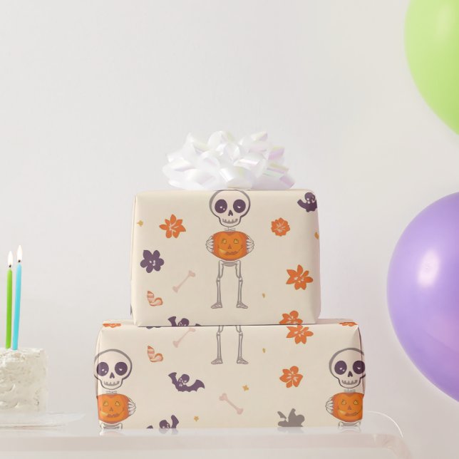 Skeletons & Pumpkins Wrapping Paper (Party Gifts)