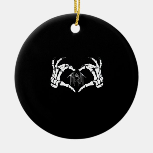 Skeletons Token Heart Hands  Ceramic Tree Decoration (Front)