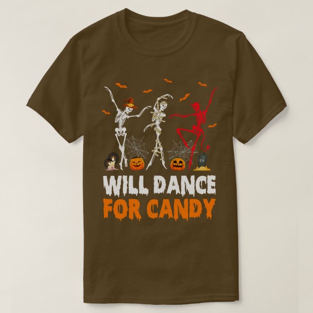 Skeletons Will Dance For Candy Halloween Men And W T-Shirt (Design Front)