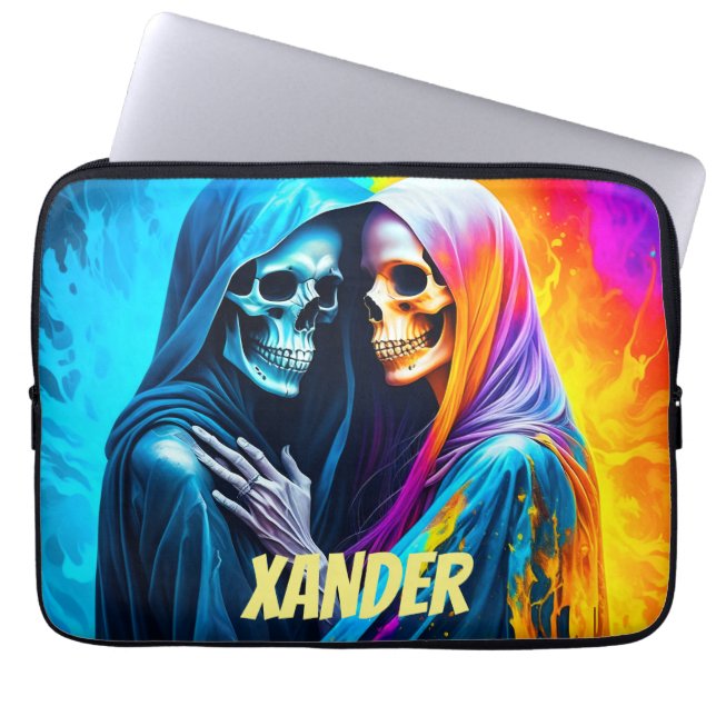 Skeletons Wrapped in a Rainbow Personalised Laptop Sleeve (Front)