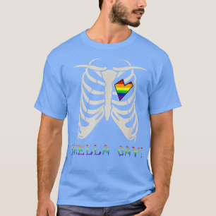 Skella Gay Skeleton Rainbow Heart LGBT Support  T-Shirt