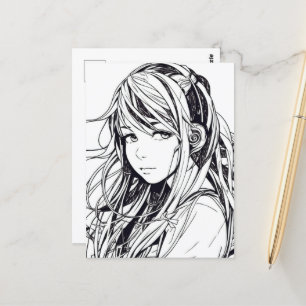 Sketch Anime Manga Girl Portrait Postcard