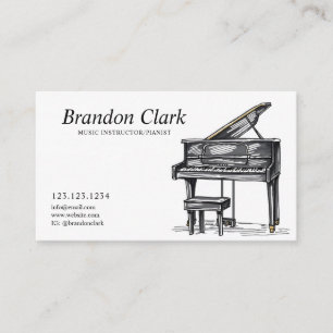 Sketch Black & White Piano with Bench Business Card