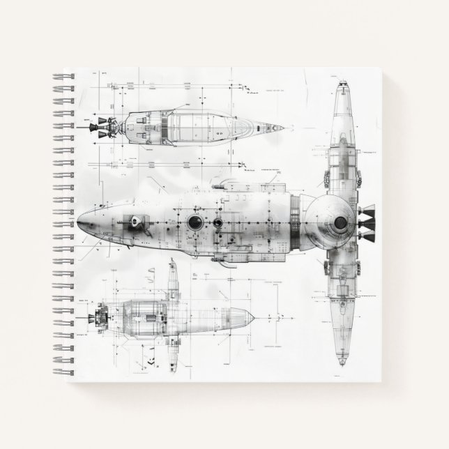 Sketch Blueprint Space Ship Notebook (Front)