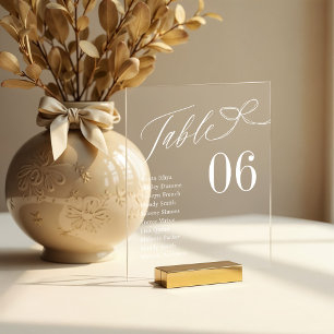 Sketch Bow Script Guest Names Seating Table Number Acrylic Sign