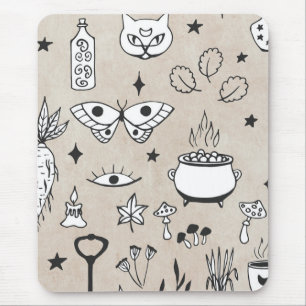 Sketch butterfly cat bottle leaves star distressed mouse pad