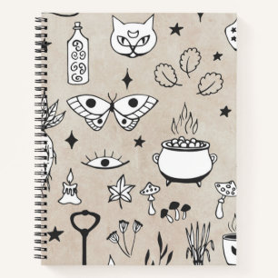 Sketch butterfly cat bottle leaves star distressed notebook