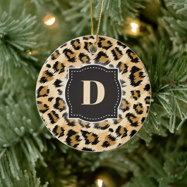 Sketch Classic Leopard Pattern w/ Custom Monogram Ceramic Tree Decoration (Tree)