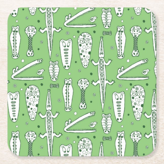 Sketch Crocodile Pattern 2 Square Paper Coaster (Front)