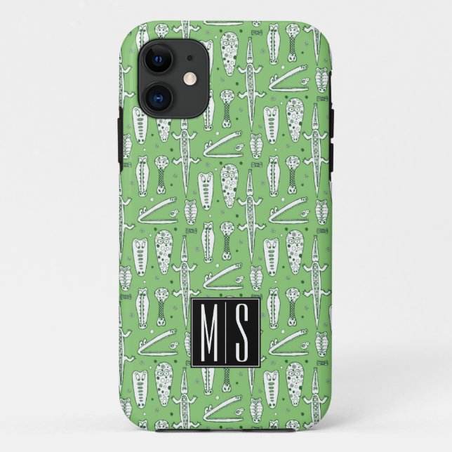 Sketch Crocodile Pattern | Monogram Case-Mate iPhone Case (Back)