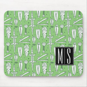 Sketch Crocodile Pattern Monogram Mouse Pad