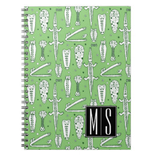 Sketch Crocodile Pattern   Monogram Spiral Notebook