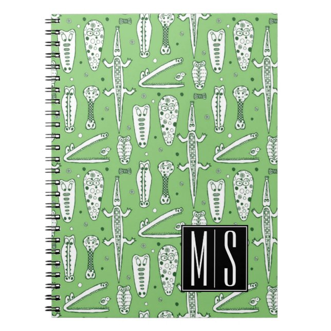 Sketch Crocodile Pattern | Monogram Spiral Notebook (Front)