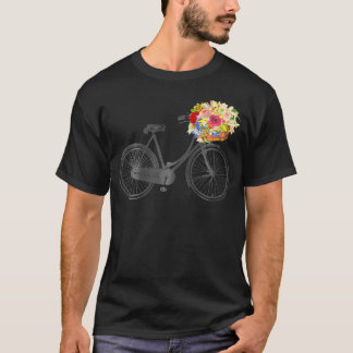 Sketch Drawing Bike Bicycle Flower Basket T-Shirt