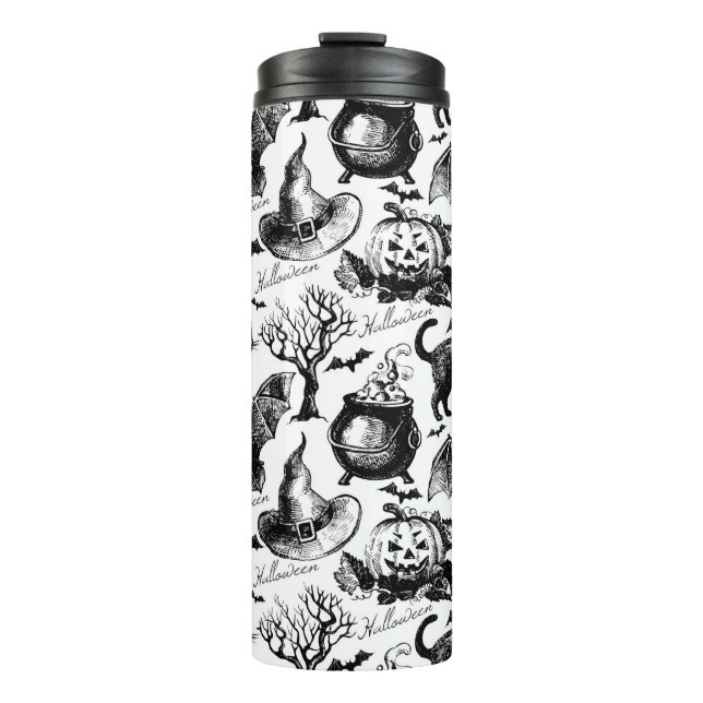 Sketch Halloween seamless pattern Thermal Tumbler (Front)